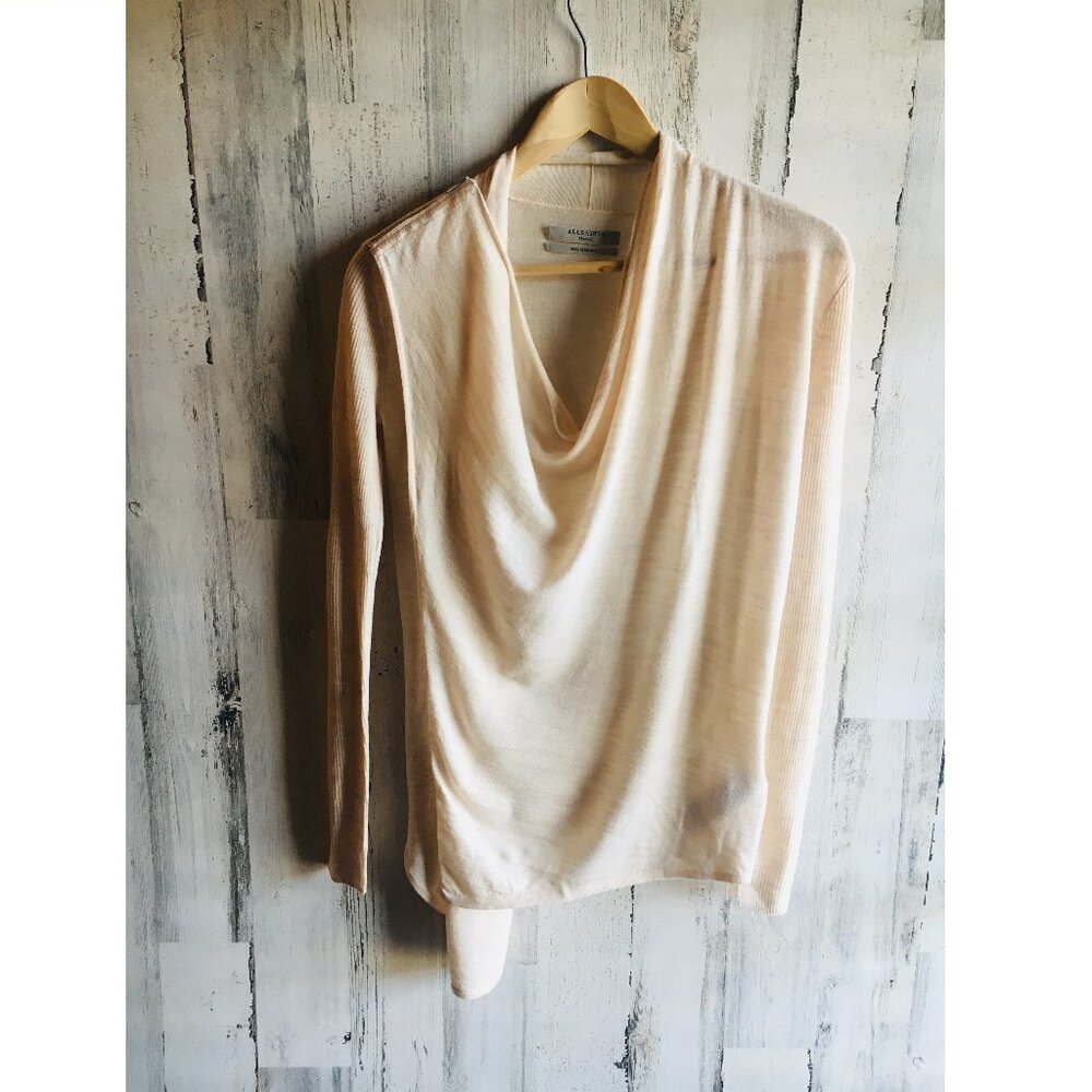 NWOT All Saints Drina Merino Wool Cardigan Asymmetrical Ribbed Sleeves S - Picture 2 of 16